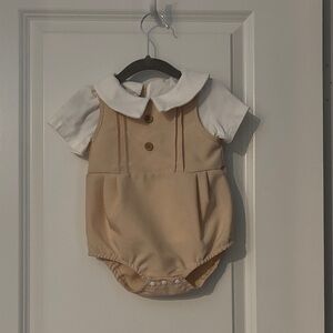 Adorable Tan Baby Romper with White Collar